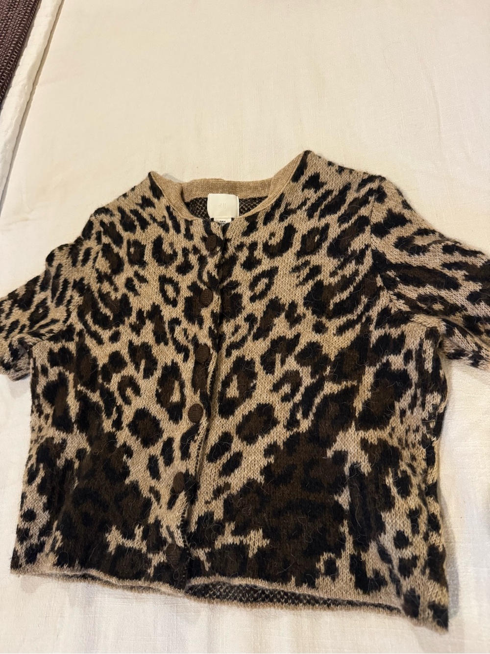 H&M Leopard Print Short-Sleeve Cardigan in Tan and Black